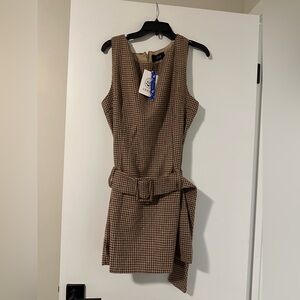 NWT Size XL Cider Tan Houndstooth Mini Dress